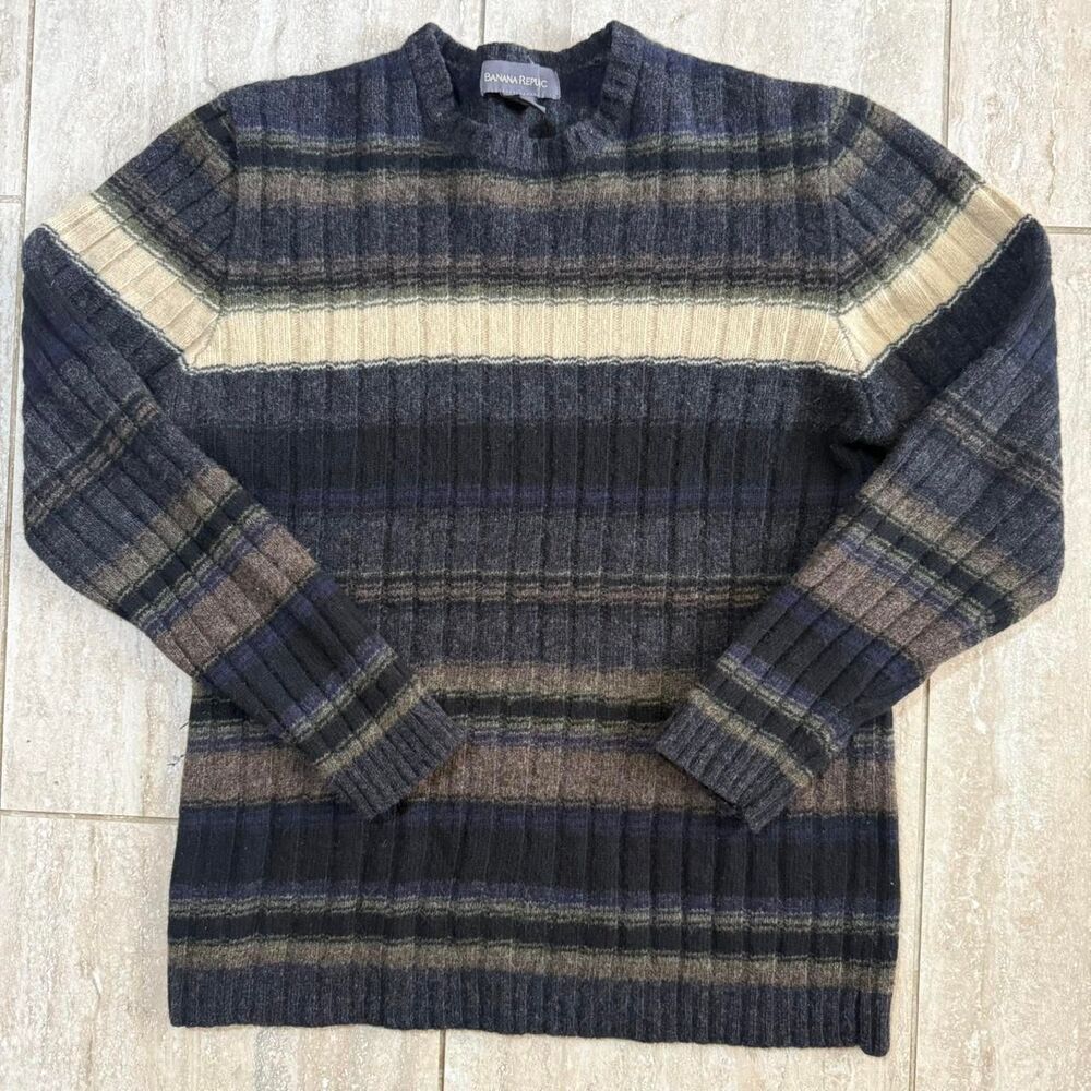 Banana Republic Lambswool Striped Ribbed Sweater Medium Grunge Eclectic Grandpa